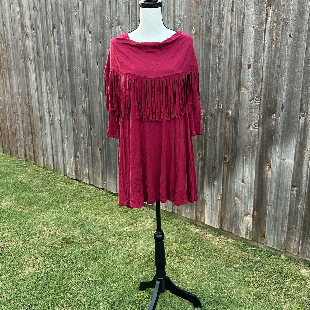 Entro Red Burgundy Fringe Dress EUC